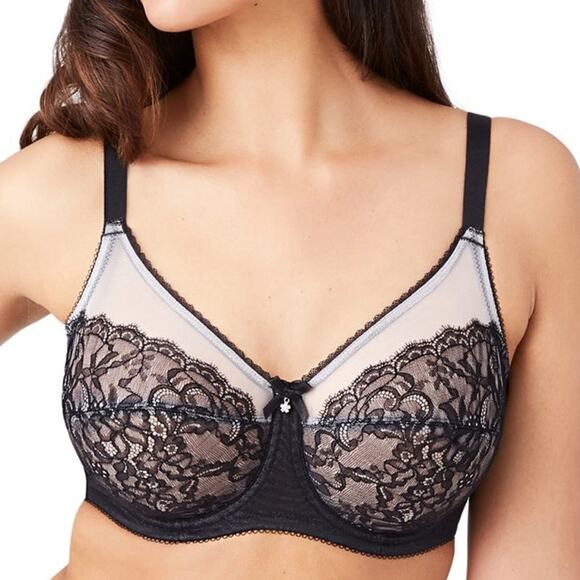 WACOAL 40G Black Retro Chic Full Figure Underwire Bra Mesh Plus Size 855186 - Picture 1 of 15